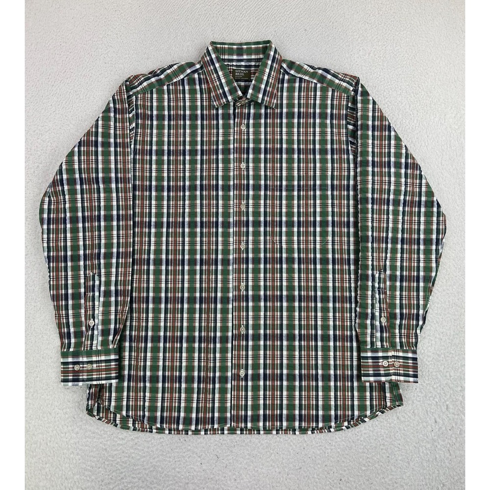 Gitman Bros Shirt Mens XL Green Red Plaid Long Sleeve Button Up Casual USA